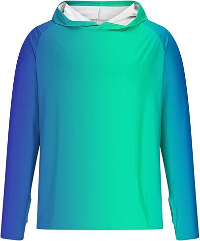 Mens Sun Protection Long Sleeve Hoodies Outdoor Fishing Shirts Gradient Running Athletic Pullover with Thumb Hole in Saudi Arabia