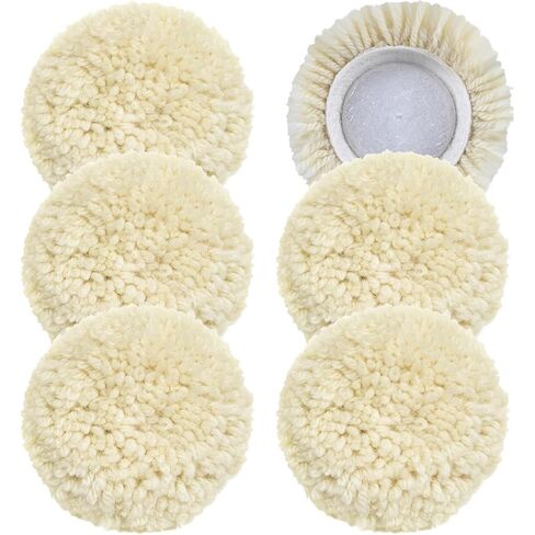 6 PCS Wool Buffing Polishing Pads - 7 Inch Natural Wool Cutting Pads with Hook and Loop Backing Compound & Polishing for Automotive Car Boats Glass Furniture Repair in Kuwait