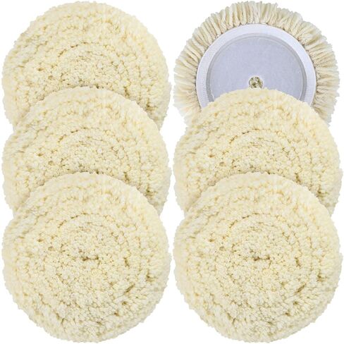 6 PCS Wool Buffing Polishing Pads - 7 Inch Natural Wool Cutting Pads with Hook and Loop Backing Compound & Polishing for Automotive Car Boats Glass Furniture Repair in Kuwait