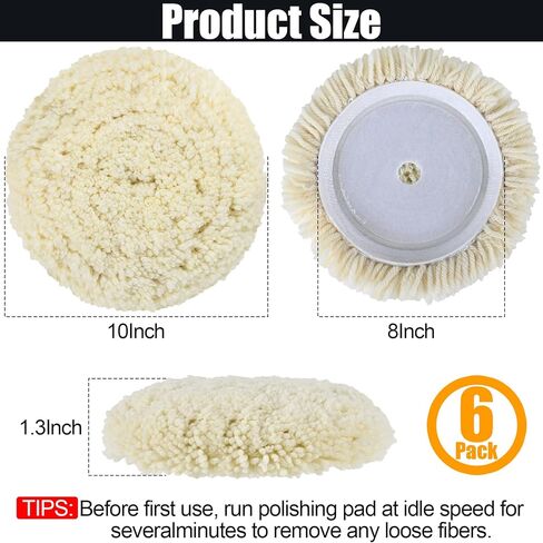6 PCS Wool Buffing Polishing Pads - 7 Inch Natural Wool Cutting Pads with Hook and Loop Backing Compound & Polishing for Automotive Car Boats Glass Furniture Repair in Kuwait