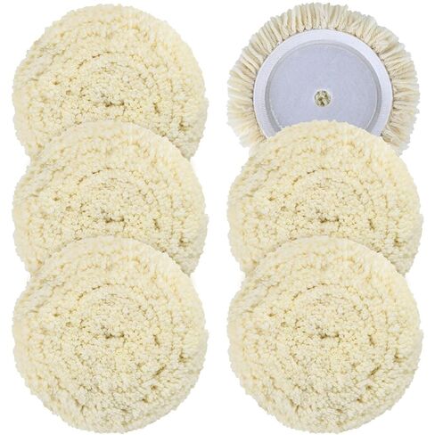 6 PCS Wool Buffing Polishing Pads - 7 Inch Natural Wool Cutting Pads with Hook and Loop Backing Compound & Polishing for Automotive Car Boats Glass Furniture Repair in Kuwait