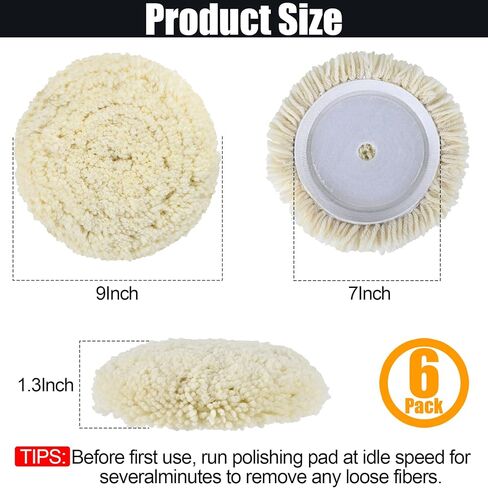 6 PCS Wool Buffing Polishing Pads - 7 Inch Natural Wool Cutting Pads with Hook and Loop Backing Compound & Polishing for Automotive Car Boats Glass Furniture Repair in Kuwait