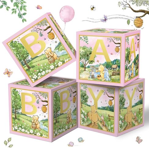 4 Pcs Bear Baby Boxes with Letters for Baby Shower Baby Shower Decorations Bear Box Blocks Gender Reveal Decorations (Yellow) in Saudi Arabia