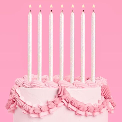 xo, Fetti White Iridescent Glitter Cake Candles, Tall Thin - 10 Pcs | Birthday Party Supplies, Bachelorette Cake Decor, Cupcake Topper, Unicorn Dessert Decorations in Saudi Arabia