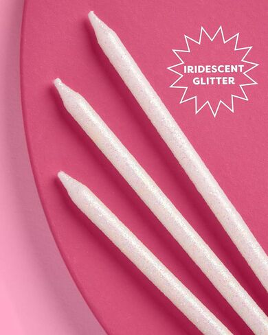 xo, Fetti White Iridescent Glitter Cake Candles, Tall Thin - 10 Pcs | Birthday Party Supplies, Bachelorette Cake Decor, Cupcake Topper, Unicorn Dessert Decorations in Saudi Arabia