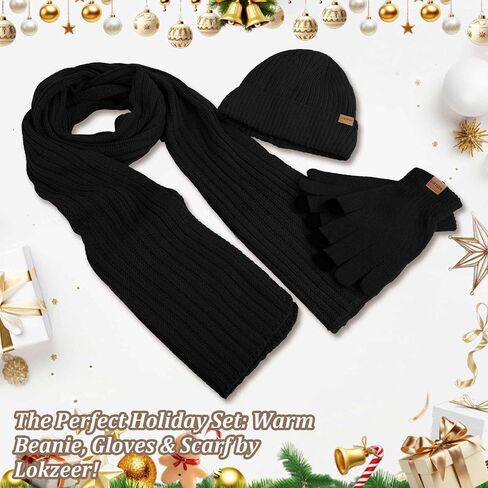 Winter Hat Scarf Gloves Set - Knit Beanie with Fleece Lining, Touchscreen Gloves, Thick Scarf Gift for Cold Weather in Kuwait