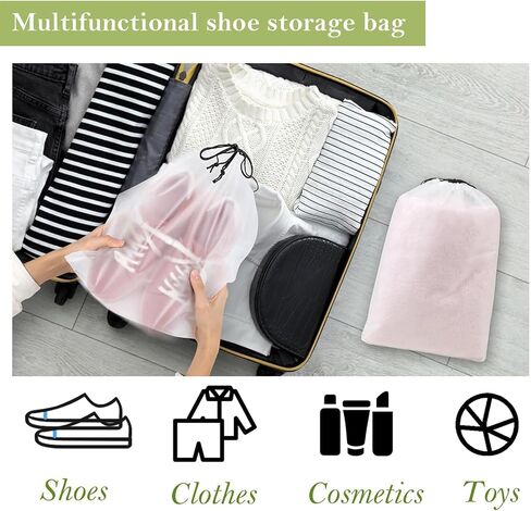 6 PCS Extra Larg Clear Shoe Bags for Travel, 3 Pcs 13.8" x 17.7" & 3 Pcs 11.8" x 15.7" Drawstring Travel Shoe Bags for Compression Packing, Road Trip Cruise Travel Essentials Shoe Storage Bag in Saudi Arabia