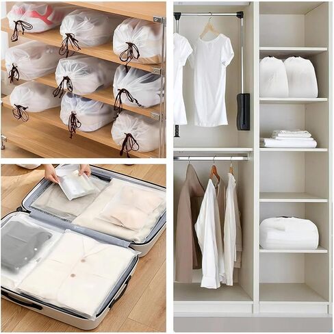 6 PCS Extra Larg Clear Shoe Bags for Travel, 3 Pcs 13.8" x 17.7" & 3 Pcs 11.8" x 15.7" Drawstring Travel Shoe Bags for Compression Packing, Road Trip Cruise Travel Essentials Shoe Storage Bag in Saudi Arabia
