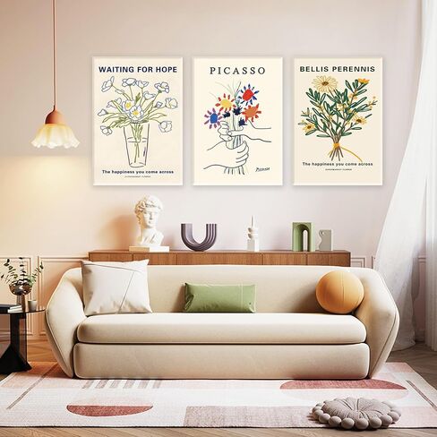 3-Pieces Set Framed Watercolor Daisy Flower Canvas Wall Art Colorful Plant Decor Girls Pink Wildflower Pictures Green Leaves Rustic Art Purple Printing Farmhouse decor Living Room Bedroom Bathroom in Saudi Arabia