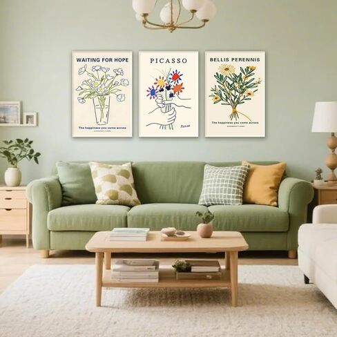 3-Pieces Set Framed Watercolor Daisy Flower Canvas Wall Art Colorful Plant Decor Girls Pink Wildflower Pictures Green Leaves Rustic Art Purple Printing Farmhouse decor Living Room Bedroom Bathroom in Saudi Arabia