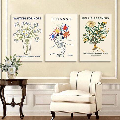 3-Pieces Set Framed Watercolor Daisy Flower Canvas Wall Art Colorful Plant Decor Girls Pink Wildflower Pictures Green Leaves Rustic Art Purple Printing Farmhouse decor Living Room Bedroom Bathroom in Saudi Arabia