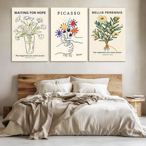 3-Pieces Set Framed Watercolor Daisy Flower Canvas Wall Art Colorful Plant Decor Girls Pink Wildflower Pictures Green Leaves Rustic Art Purple Printing Farmhouse decor Living Room Bedroom Bathroom in Saudi Arabia
