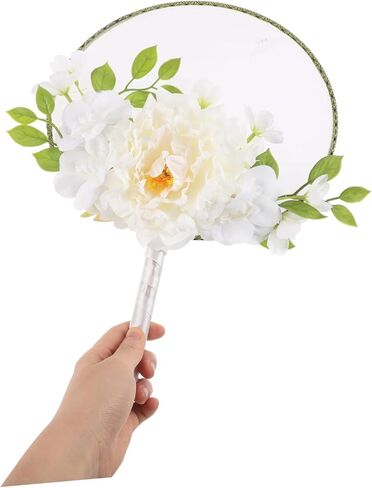 PartyKindom Chinese Round Fan with Lifelike Floral Design Vintage Handheld Fan for Weddings Dance Parties and Summer Events Adorned with Tassel and Faux Flower Decor in Saudi Arabia