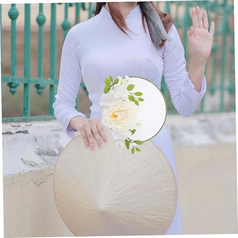 PartyKindom Chinese Round Fan with Lifelike Floral Design Vintage Handheld Fan for Weddings Dance Parties and Summer Events Adorned with Tassel and Faux Flower Decor in Saudi Arabia
