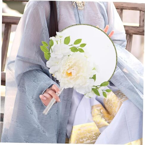 PartyKindom Chinese Round Fan with Lifelike Floral Design Vintage Handheld Fan for Weddings Dance Parties and Summer Events Adorned with Tassel and Faux Flower Decor in Saudi Arabia
