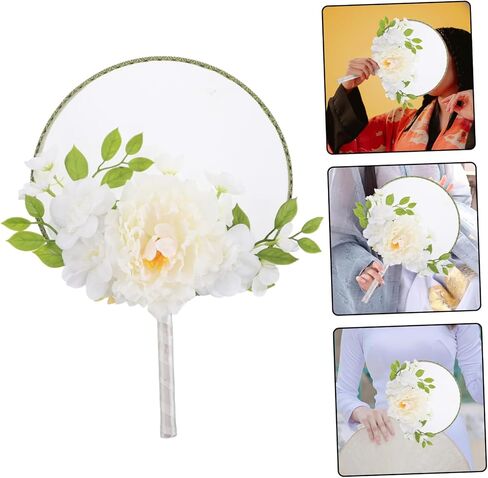 PartyKindom Chinese Round Fan with Lifelike Floral Design Vintage Handheld Fan for Weddings Dance Parties and Summer Events Adorned with Tassel and Faux Flower Decor in Saudi Arabia