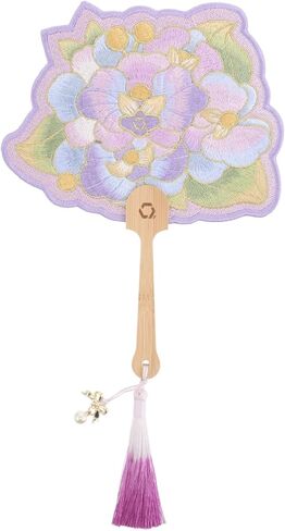 Gatuida Butterfly Orchid Hand Fan مع التطريز والمقبض الخشبي التقليدي من المعجبين الصينيين بأسلوب زخرفي للمناسبات الثقافية وديكور المنزل in Kuwait
