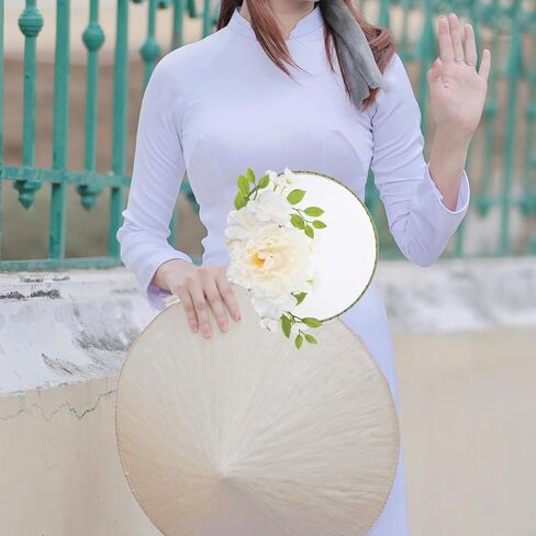 Chinese Round Fan with Tassel and Faux Flower Decoration Vintage Handheld Fan for Weddings Summer Parties and Dance Traditional Style Wood in Saudi Arabia