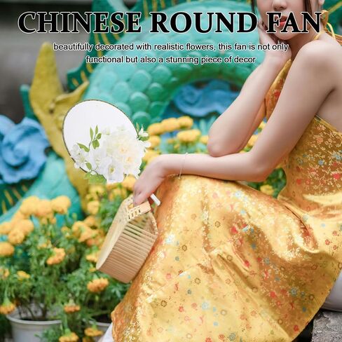 Chinese Round Fan with Tassel and Faux Flower Decoration Vintage Handheld Fan for Weddings Summer Parties and Dance Traditional Style Wood in Saudi Arabia