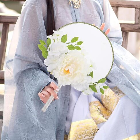 Chinese Round Fan with Tassel and Faux Flower Decoration Vintage Handheld Fan for Weddings Summer Parties and Dance Traditional Style Wood in Saudi Arabia