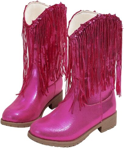 Girls Winter Low Heels Princess Boots Tassel Sequin Mid Calf Riding Shoes in Saudi Arabia