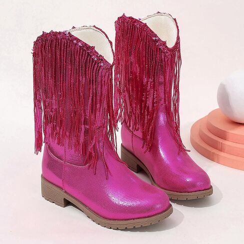 Girls Winter Low Heels Princess Boots Tassel Sequin Mid Calf Riding Shoes in Saudi Arabia