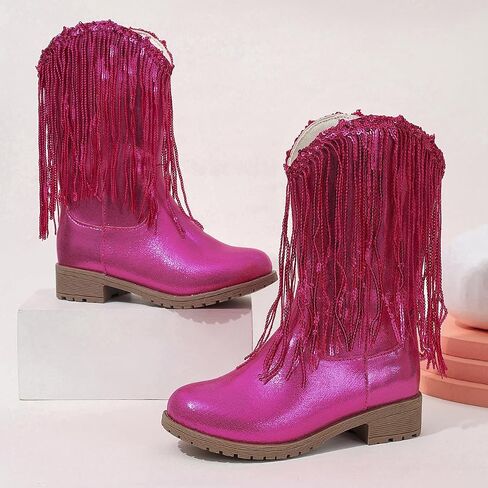 Girls Winter Low Heels Princess Boots Tassel Sequin Mid Calf Riding Shoes in Saudi Arabia