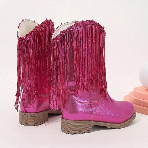 Girls Winter Low Heels Princess Boots Tassel Sequin Mid Calf Riding Shoes in Saudi Arabia
