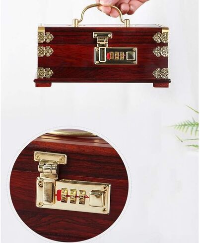 Portable Antique Versatile Showcase, Real Wood/Wooden Jewelry Box, Password Lock Storage Box, Money Bank, Chest Design for Coin Storage and Collectibles in Saudi Arabia