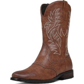 Cowboy Boots for Men, Western Men's Boots, Slip on Square Toe Boots, Slip Resistant Country Boots, Chunky Heel Ankle, Durable Short Boots for Spring Fall in Kuwait