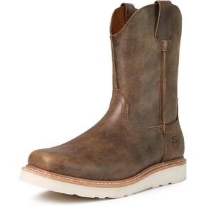 SUREWAY Mens Cowboy Western Boots,Pull On Square Toe Western Work Shoes,Soft Toe Work Boots for Men,Extremely Comfortable Durable Proved,Superior Oil/Slip Resistant,Thicker Imported Leather in Kuwait
