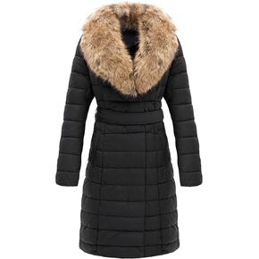 بيلفرا للسيدات في فصل الشتاء السترة المنتفخة الباردة المرقعة الباردة معطف أفخم معطف مع طوق الفرو القابل للإزالة مقنع ومربوطة in Kuwait
