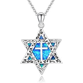 TRISHULA Star of David Necklace 925 Sterling Silver Star of David Pendant Hexagram Amulet Chain Turquoise Pendant Necklace Religious Jewelry for Men Women in Saudi Arabia