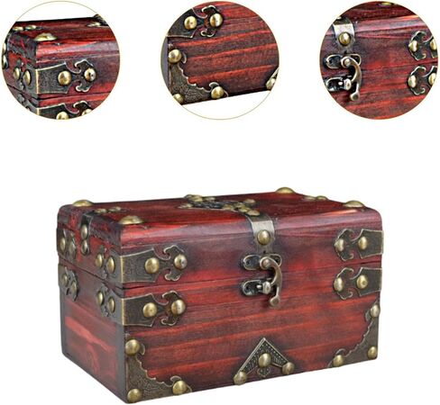 Vintage Style Wooden Treasure Chest Jewelry Storage Case 6.69x4.33x3.94 inch Multifunction Decorative Container for Trinkets Collectibles- Wood Color in Saudi Arabia