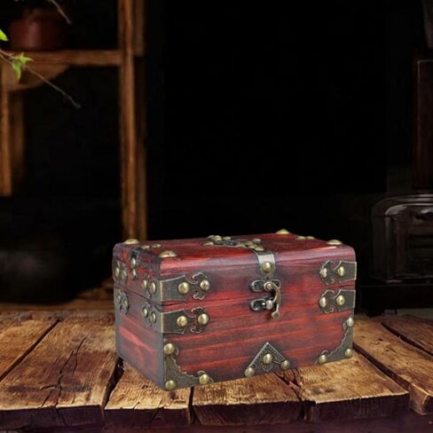 Vintage Style Wooden Treasure Chest Jewelry Storage Case 6.69x4.33x3.94 inch Multifunction Decorative Container for Trinkets Collectibles- Wood Color in Saudi Arabia