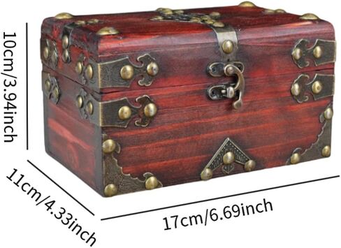 Vintage Style Wooden Treasure Chest Jewelry Storage Case 6.69x4.33x3.94 inch Multifunction Decorative Container for Trinkets Collectibles- Wood Color in Saudi Arabia