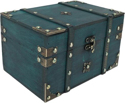 Gonetre Vintage Treasure Chest Box Wooden Jewelry Storage Organizer Decorative Retro Style Home Bedroom Decor Office Study Room Prop Composite Wood Leather 8.54x5.91x5.12 Inches (Green) in Saudi Arabia