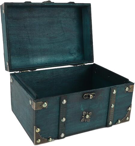 Gonetre Vintage Treasure Chest Box Wooden Jewelry Storage Organizer Decorative Retro Style Home Bedroom Decor Office Study Room Prop Composite Wood Leather 8.54x5.91x5.12 Inches (Green) in Saudi Arabia