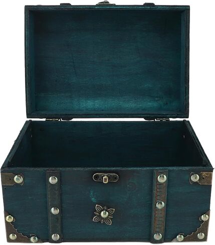 Gonetre Vintage Treasure Chest Box Wooden Jewelry Storage Organizer Decorative Retro Style Home Bedroom Decor Office Study Room Prop Composite Wood Leather 8.54x5.91x5.12 Inches (Green) in Saudi Arabia