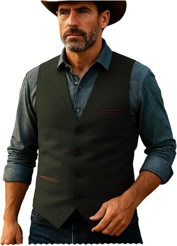 Tuikayoo Mens Tweed Vest Herringbone Wool Retro Suit Waistcoats Vintage Retro Slim Fit in Saudi Arabia