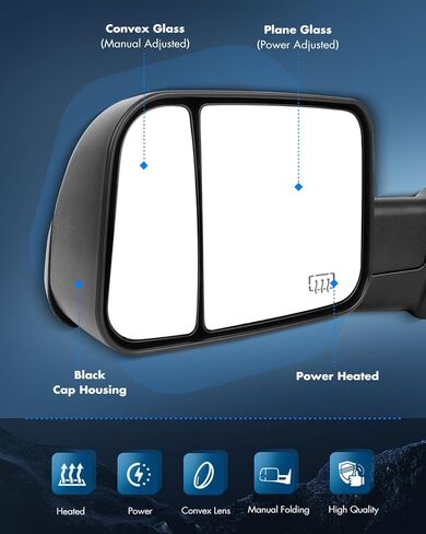 ECCPP Towing Mirrors Left and Right Side Tow Mirrors Replacement fit for 1998-2002 for Dodge for Ram 1500 2500 3500 Truck with Power Adjusted Heated No Light Pair Mirrors Manual Filp up in Kuwait