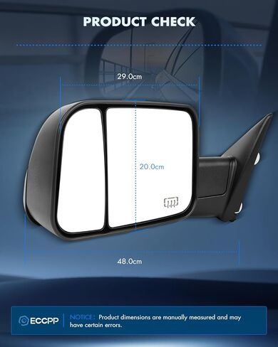 ECCPP Towing Mirrors Left and Right Side Tow Mirrors Replacement fit for 1998-2002 for Dodge for Ram 1500 2500 3500 Truck with Power Adjusted Heated No Light Pair Mirrors Manual Filp up in Kuwait