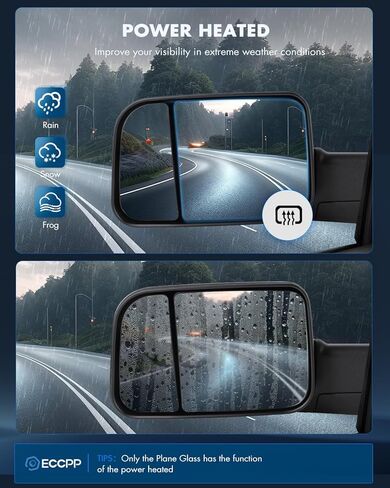 ECCPP Towing Mirrors Left and Right Side Tow Mirrors Replacement fit for 1998-2002 for Dodge for Ram 1500 2500 3500 Truck with Power Adjusted Heated No Light Pair Mirrors Manual Filp up in Kuwait