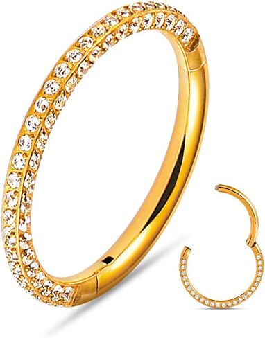 1pc ASTM F136 Titanium Septum Ring 16G/(8mm-10mm) Septum Jewelry,Triple Sided Micro CZ Nose Hoop Nose Rings Silver/Gold Cartilage Conch Helix Rook Hoop Earrings for women men in Saudi Arabia