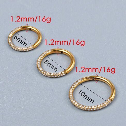 1pc ASTM F136 Titanium Septum Ring 16G/(8mm-10mm) Septum Jewelry,Triple Sided Micro CZ Nose Hoop Nose Rings Silver/Gold Cartilage Conch Helix Rook Hoop Earrings for women men in Saudi Arabia