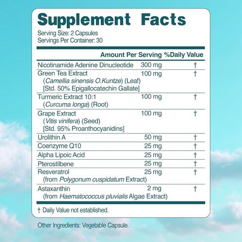 NAD+ Elite Complex-Direct NAD+ 300 mg مع urolithin A ، Resveratrol ، CoQ10 ومزيج مضادات الأكسدة-الطاقة الخلوية ، دعم الميتوكوندريا والشيخوخة الصحية-نباتي ، غير GMO ، 60 كبسولات (30 جربًا) in Saudi Arabia