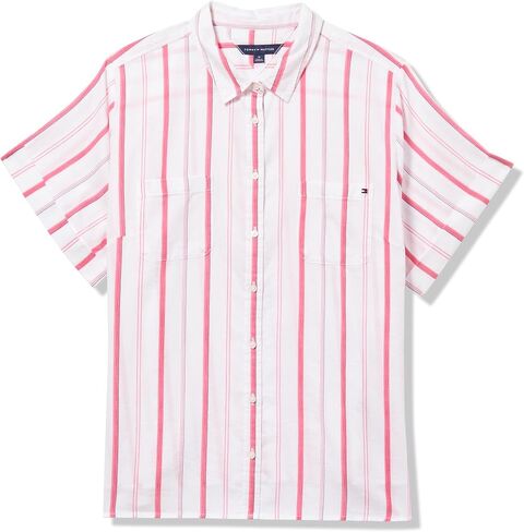 Tommy Hilfiger Women’s Button Up Striped Short Sleeve Sportswear Top in Saudi Arabia