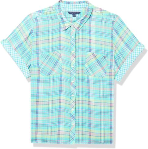 Tommy Hilfiger Women’s Button Up Striped Short Sleeve Sportswear Top in Kuwait