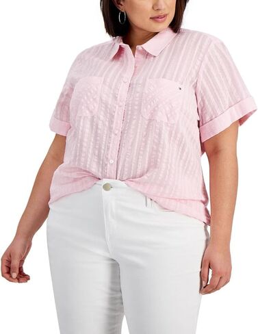 Tommy Hilfiger Women’s Button Up Striped Short Sleeve Sportswear Top in Kuwait