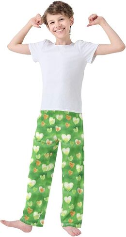 St-Patrick's Day Heart Cute Pajama Pants, Soft Sleepwear Lounge Pants Pajama Pj Bottoms for 6-14 Years in Saudi Arabia